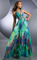 Floral Print Chiffon Halter Shimmer Prom Dress 59215 by Bari Jay image