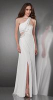 Size 12 Ivory Shimmer by Bari Jay 59843 One Shoulder Cut Outs Gown image