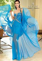 Size 10 Blue Alyce Paris Silky Chiffon One Shoulder Evening Dress 6021 image