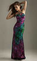 Night Moves Peacock Print Beaded Prom Dress 6200 image