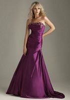 Night Moves Beaded Crumb Catcher Ruched Prom Dress 6201 image