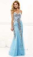 Size 8 Tiffany Blue Faviana Sequin and Mesh Evening Dress 7113 image