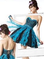MacDuggal BabyDoll Black Turquoise Polka Dot Short Prom Dress 7588B image