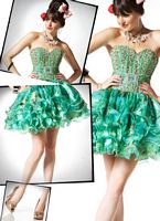 BabyDoll by MacDuggal Green Glossy Print Short Prom Dress 81397B image