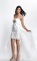 Size 10 Ivory Dave and Johnny 8687 High Low One Shoulder Dress image