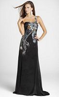 One Shoulder Blush Prom Dress 9201 with Crystal Peacock Feathers image