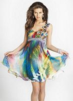 Blush Colorful Print Short One Shoulder Prom Dress 9204 image