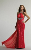 Size 12 Watermelon Dave and Johnny 9898 Choker Keyhole Formal Dress image