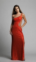 Size 6 Orange Dave and Johnny 9942 One Shoulder Illusion Gown image