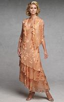 Capri by Mon Cheri Peach Silk Burnout Jacket Evening Dress CP11132-3 image