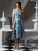 Floral Print Tea Length Dessy Collection Bridesmaid Dress 2764 image