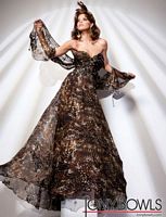 Tony Bowls Evenings Black Gold Print Silk Chiffon Slim Gown TBE21110 image