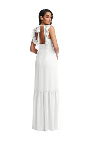 White Dessy Collection 3118 Ruffle V Neck Beach Wedding  Dress