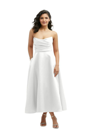 Dessy Collection White 3139 Porto Strapless Midi Bridesmaid Gown