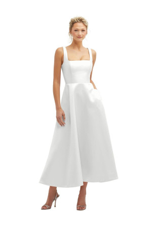 Dessy Collection White 3140 Rive Square Neck Little White Dress