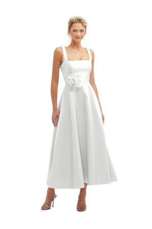 Dessy Collection White 3142 Flora Square Neck Midi Bridesmaid Dress (Copy)