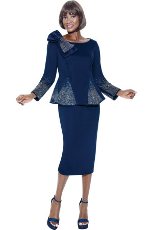 Terramina 7108 Ladies Peplum Church Suit with Bow