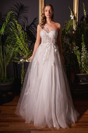 Size 12 Off White Ladivine A1053W One Shoulder A Line Bridal Gown