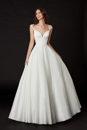 Size 12 Angela and Alison 21020 Satin Ballgown with Deep V-Neck