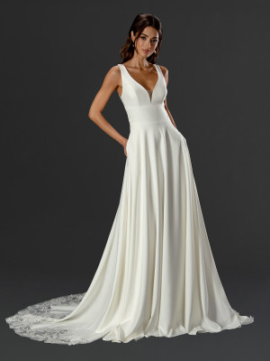 Size 20 Off White Satin A-line Gown with Illusion Back