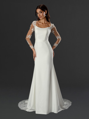 Size 20 Off White Stella Couture 24509 Lace Illusion Long Sleeve Bridal Gown