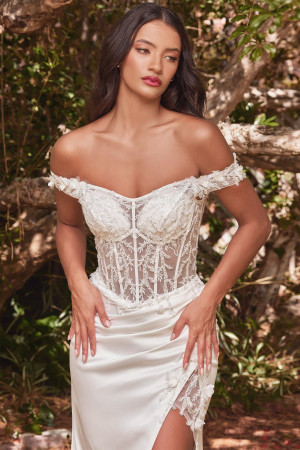 Ladivine CD0186W Off The Shoulder Lace Bodice Fitted Gown