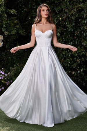 Ladivine CD337W Satin A-Line Bustier Bridal Dress