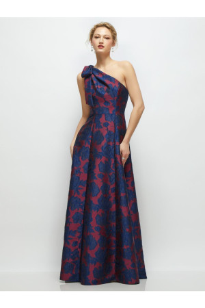 Alfred Sung D875HFJ Savanna Floral Jacquard Bridesmaid Gown Bow Shoulder