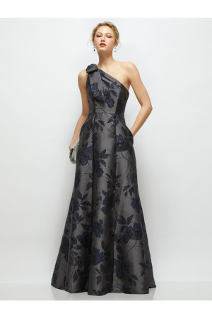 Alfred Sung D875NGM Savanna Metallic Bridesmaid Gown Bow One Shoulder