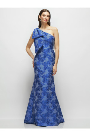 Alfred Sung D879CFM Leanor Metallic Bridesmaid Gown With One Bow Shoulder