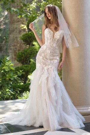 Andrea and Leo WL062 Strapless Lace Wedding Gown With Veil