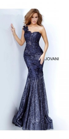 Size 14 Caf Jovani 02445 Sparkling One Shoulder Gown