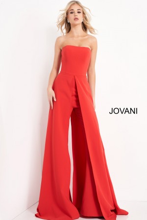 Jovani 03529 Dressy Jumpsuit with Slit Overskirt