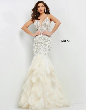 Jovani 04625 Gorgeous Mermaid Gown with Feathers