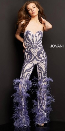 Jovani 05669 Mardi Gras Sequin Feather Jumpsuit