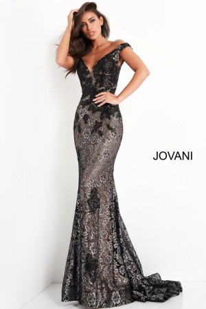 Jovani 06437 Shimmering Lace Prom Dress
