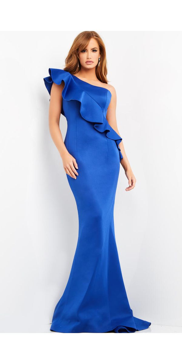 French Novelty Jovani 06708 One Shoulder Ruffle Gown
