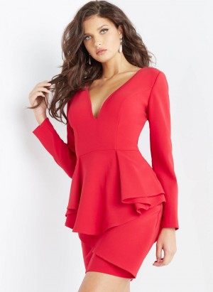 Jovani 07032 V Neck Peplum Cocktail Dress