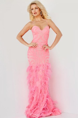 Jovani 07425 Feather Skirt Mermaid Dress