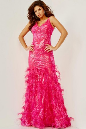 Jovani 07808 Sequin Gown with Feather Skirt