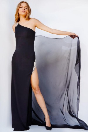 Jovani 07917 One Shoulder Gown with Sheer Drape