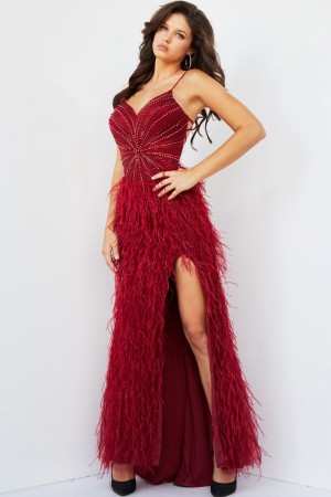 Jovani 08060 Beads and Feathers Prom Dress