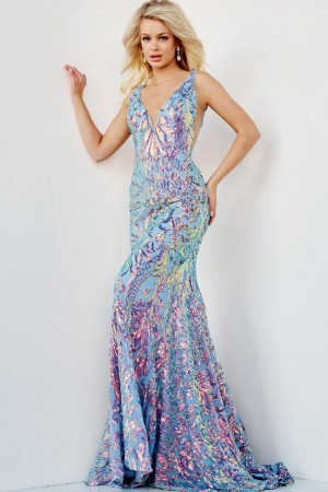 Jovani 08099 Sequin Gown with Cut Out Sides