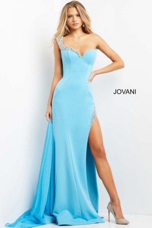Jovani 08230 Sparkling Bead Trim One Shoulder Gown