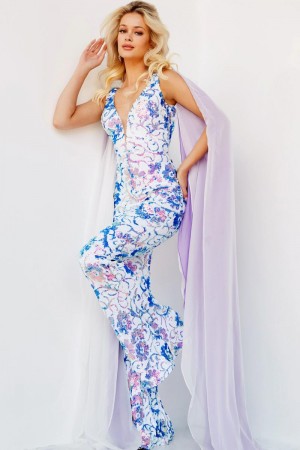 Jovani 08258 Sparkling Jumpsuit with Floats