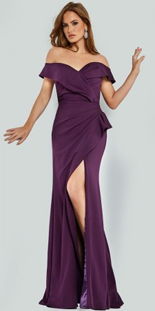 Jovani 09436 Off Shoulder Side Ruffle Gown