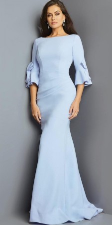 Jovani 09776 Bow Flounce Sleeve Gown