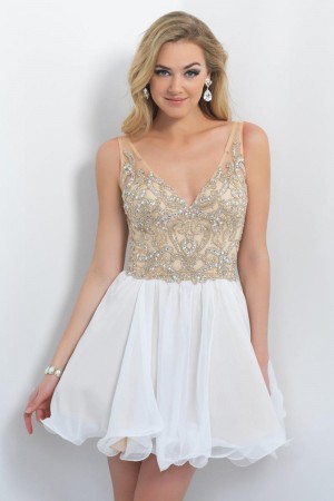 Blush 10056 Short V Neck Party Dress