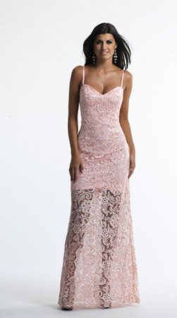 Size 0 Pink Dave and Johnny 10174 Sheer Lace Formal Dress