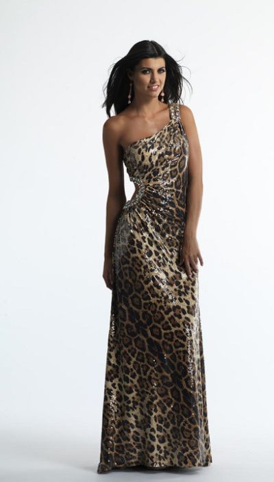 Dave and Johnny 10625 One Shoulder Animal Print Formal Dress: French ...